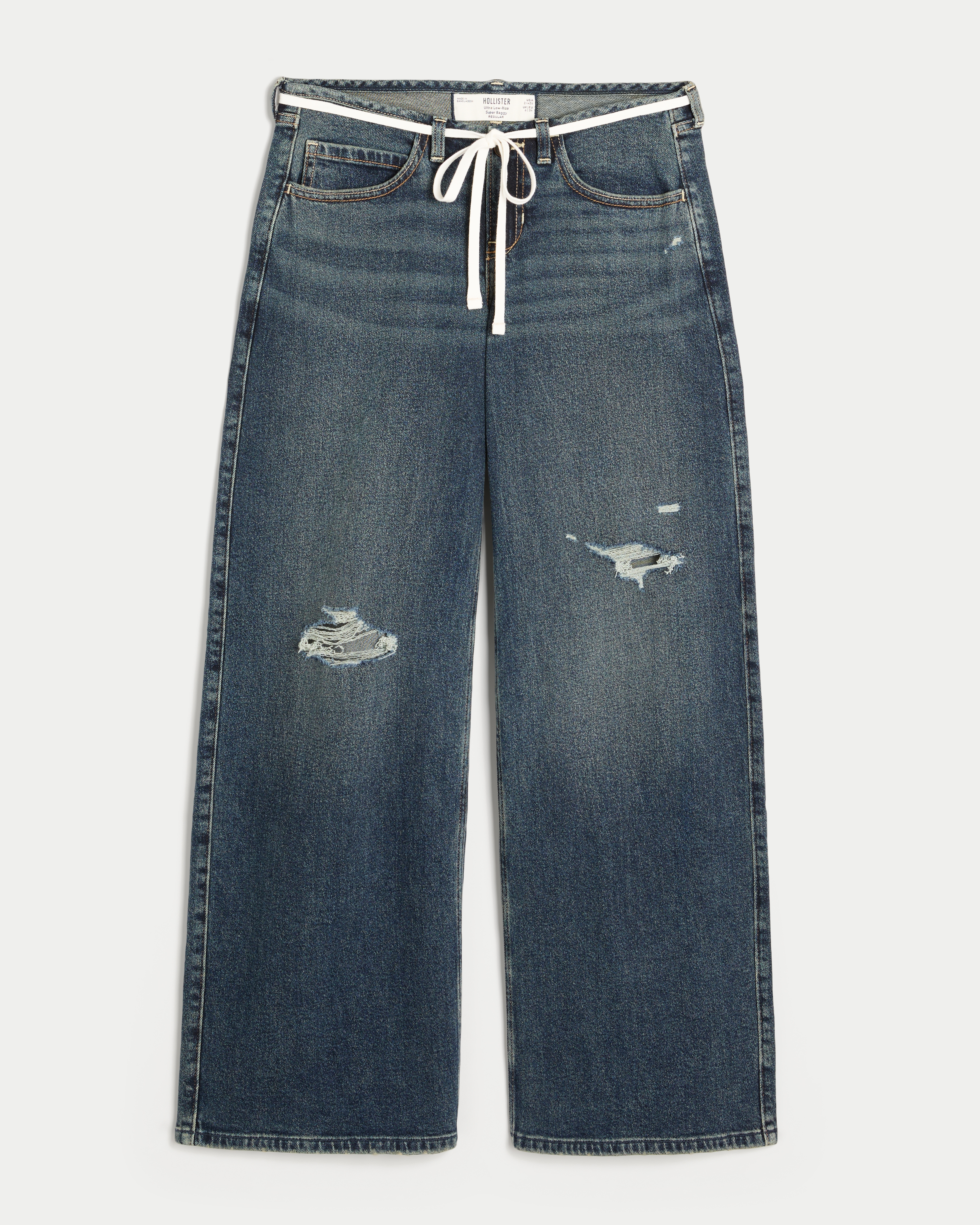 Женские джинсы Hollister Ultra Low-Rise Plaid Cuff Super Baggy, цвет: Тёмный