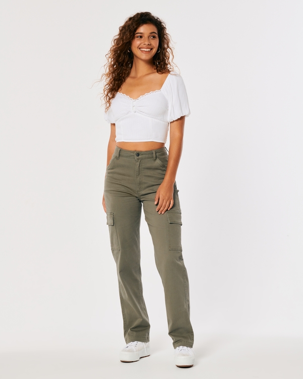 SHEIN X Aurora Celli Solid High Waist Flap Pocket Cargo Pants