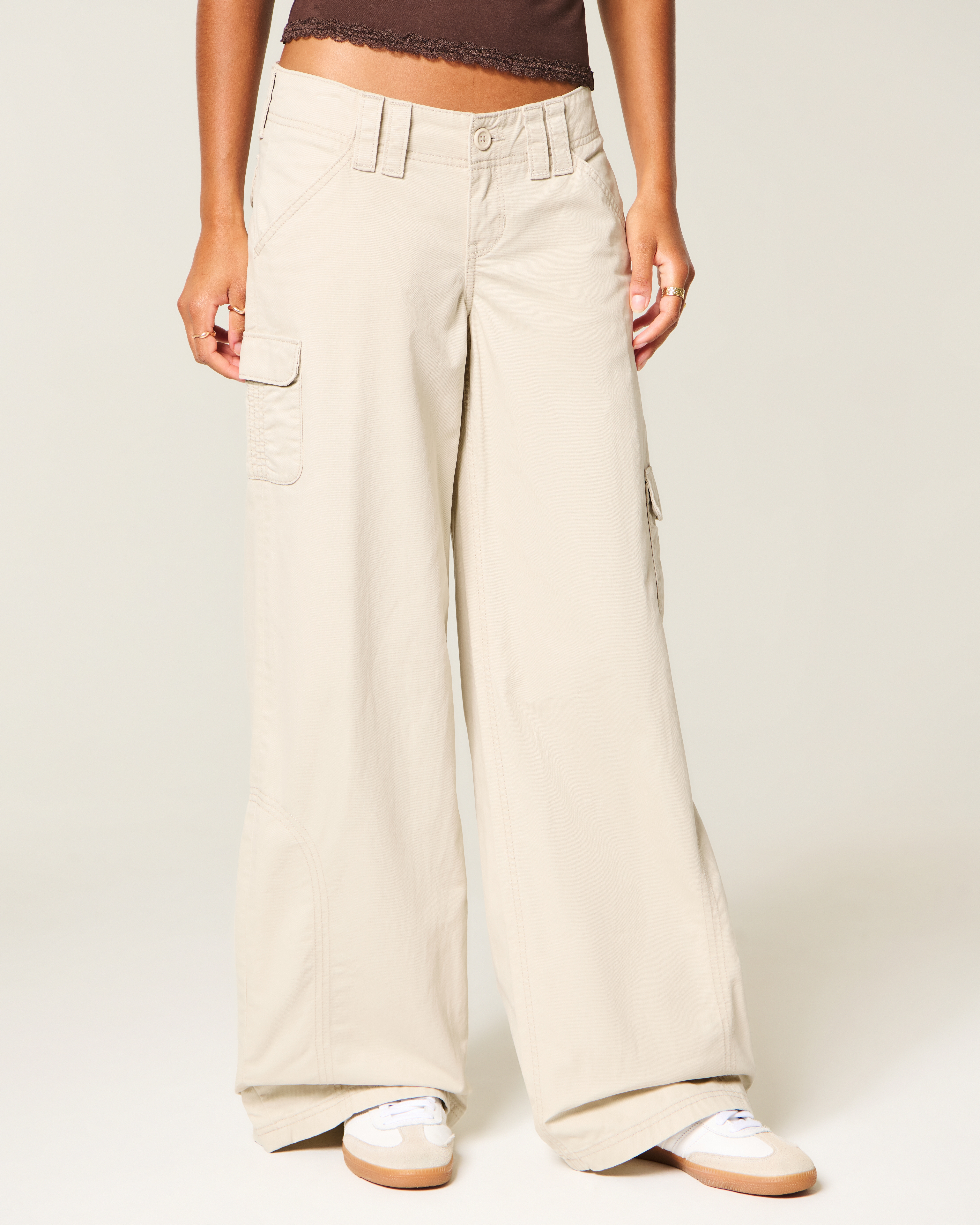 Женские брюки Hollister Ultra Low-Rise Back Buckle Super Baggy, цвет: Кремовый — фото 3