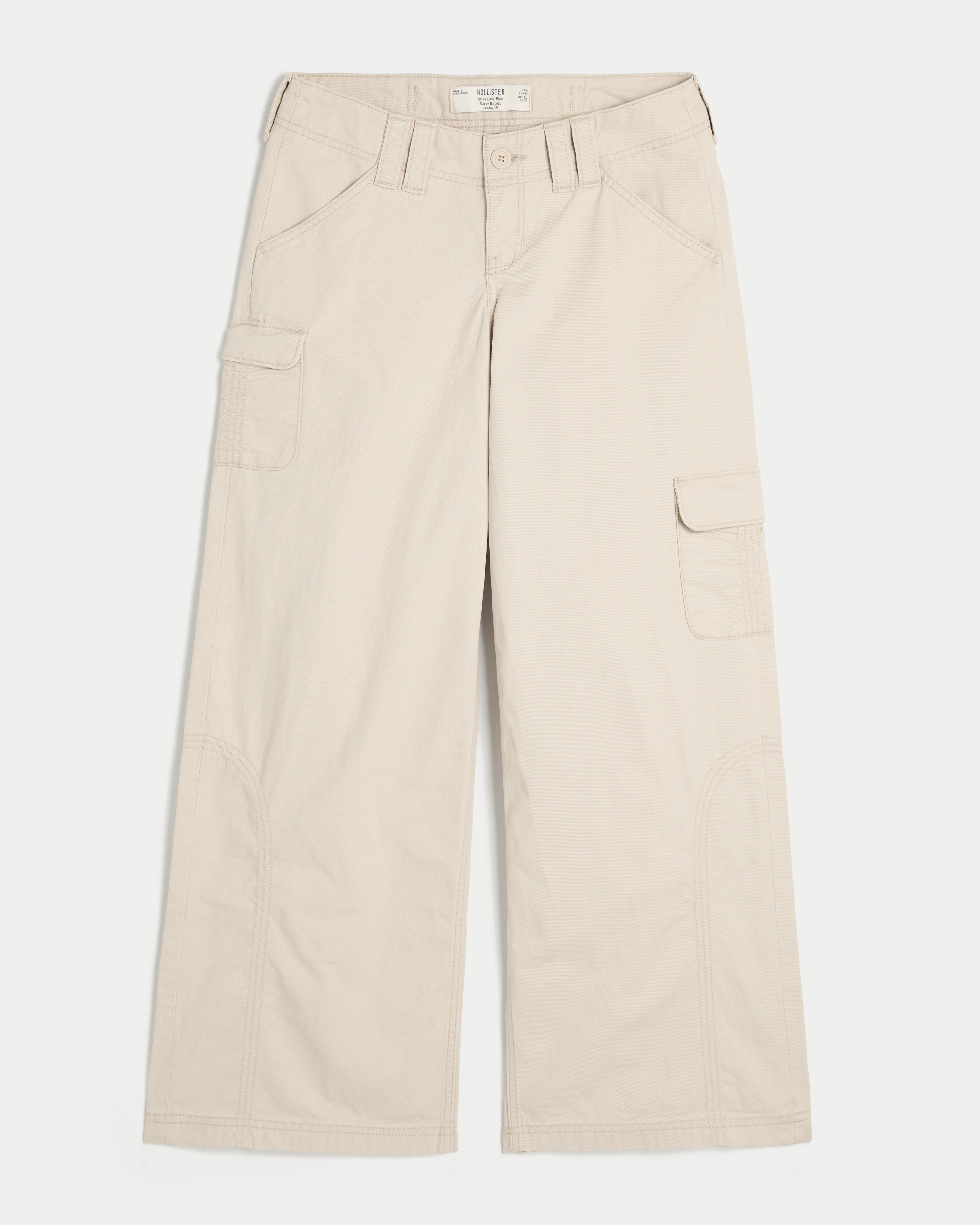 Женские брюки Hollister Ultra Low-Rise Back Buckle Super Baggy, цвет: Кремовый — фото 1