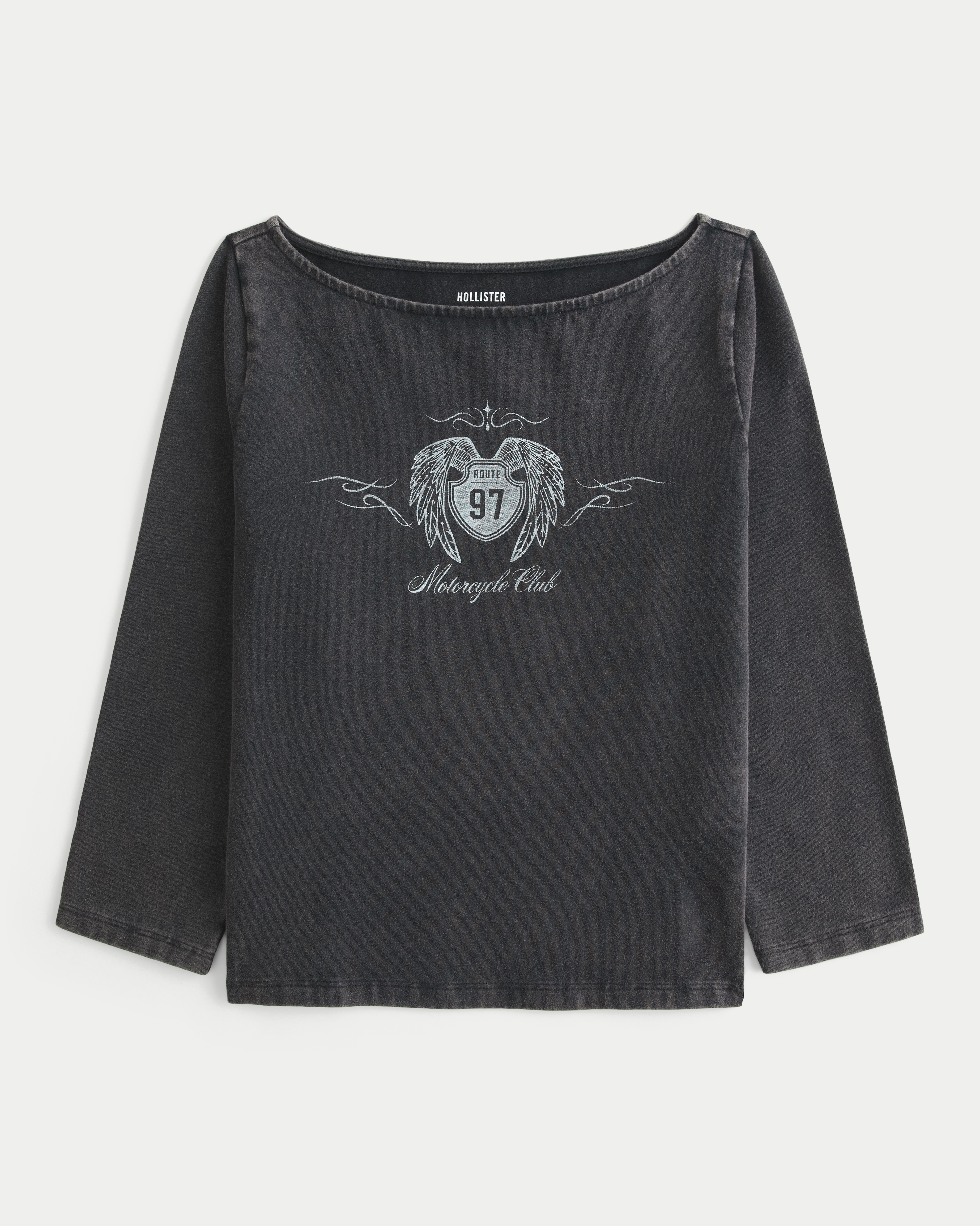 Женские футболки Hollister Slash-Neck Route 97 Motorcycle Club Graphic Tee