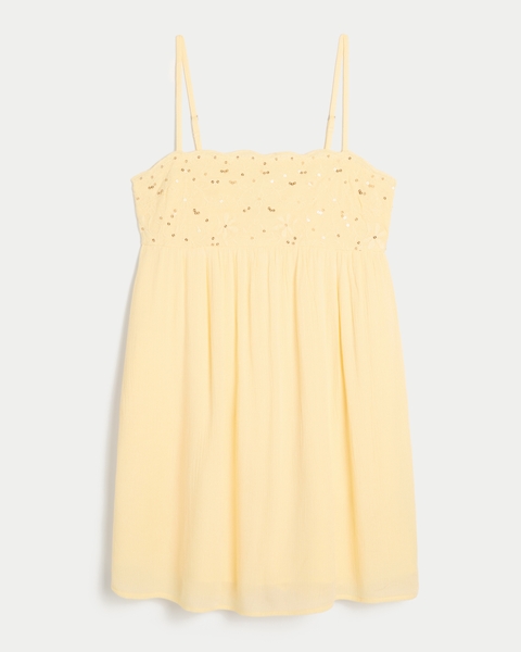 Женские платья Hollister Embroidered Sequin Babydoll Mini Dress