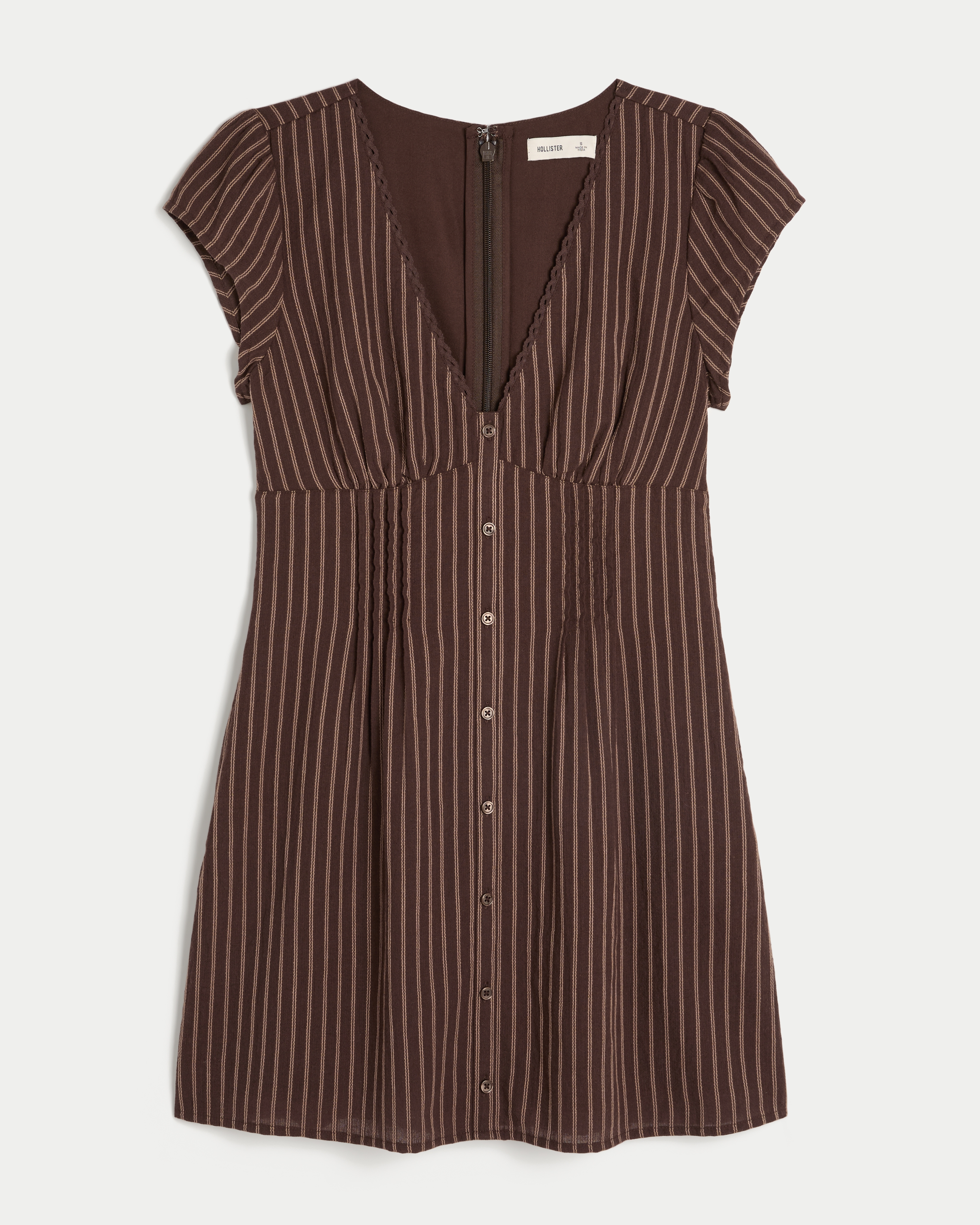 Женское платье Hollister Button Mini, цвет: Коричневый полосатый