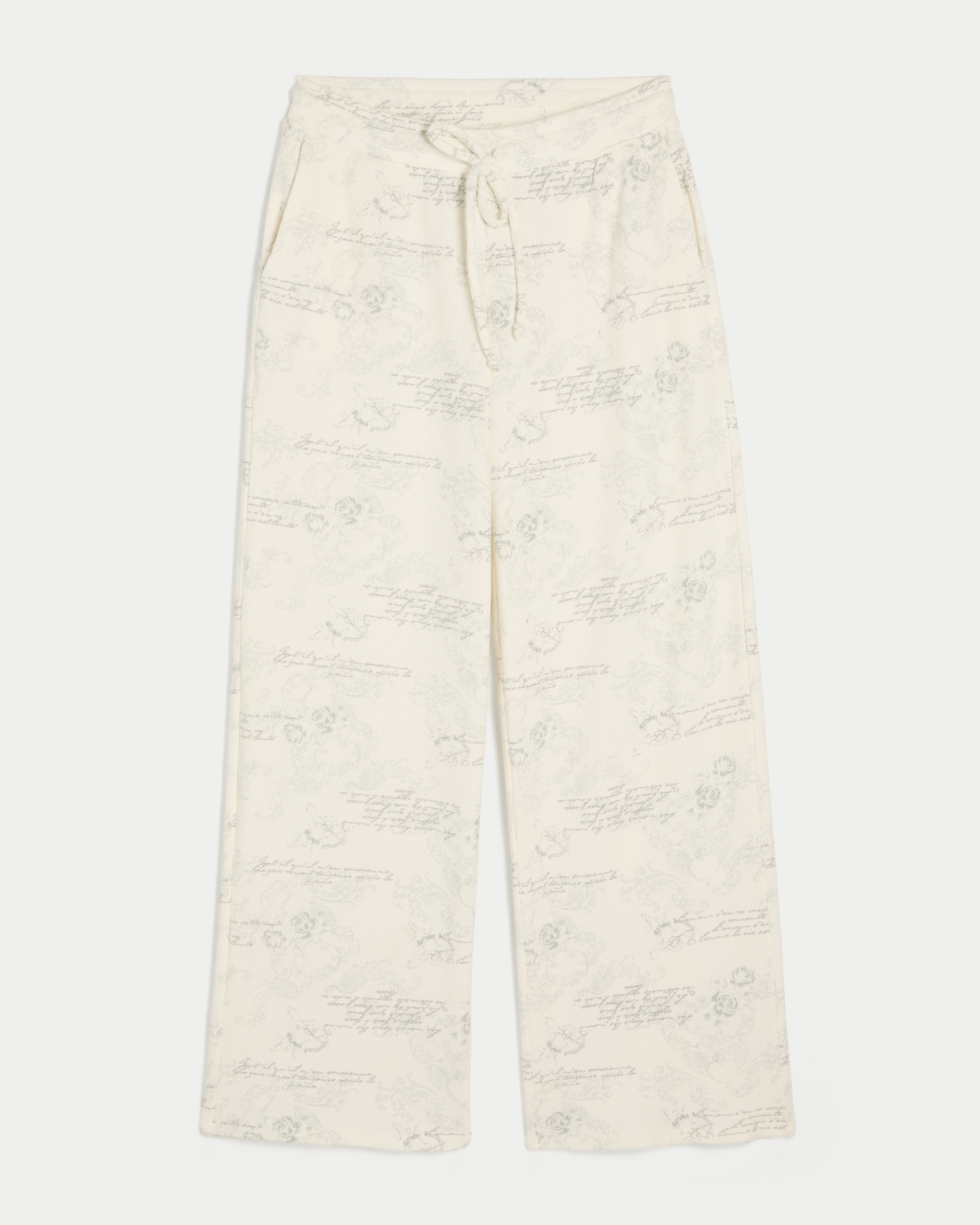 Женские брюки Hollister Waffle Straight, цвет: Облачный белый с принтом — фото 1